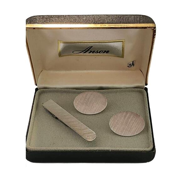 Vintage Anson Brushed Silver Cuff Links and Tie Clip, NEW OLD STOCK - Picture 8 of 10